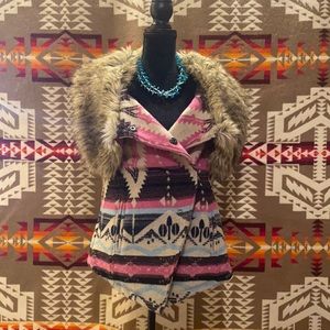 Wool Southwestern Vest with Faux fur collar